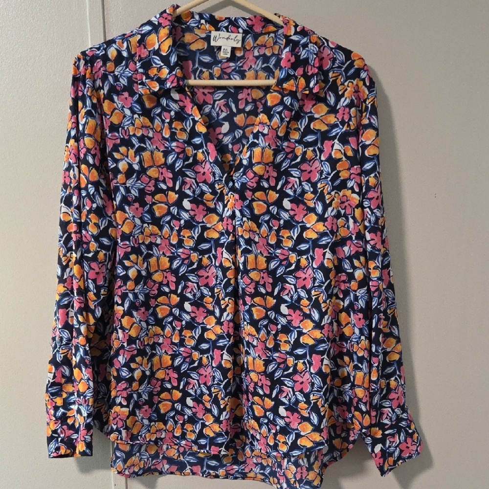 Wonderly Floral Button-Up Blouse, Size P/L, EUC